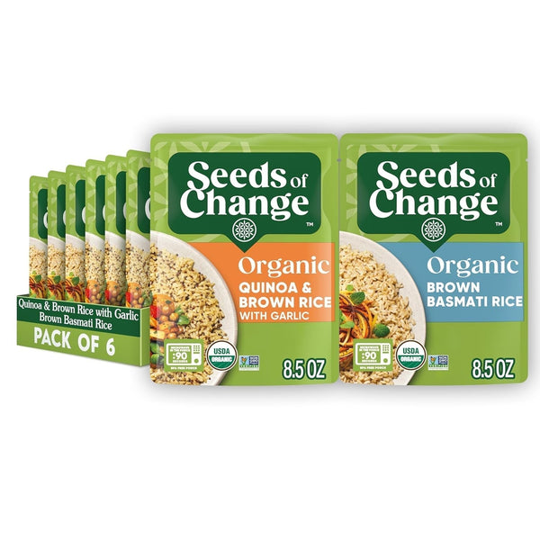 Organic Rice Variety Pack Quinoa and Brown Rice with Garlic & Whole Grain Brown Basmati Rice 8.5 Oz. (Pack of 6)