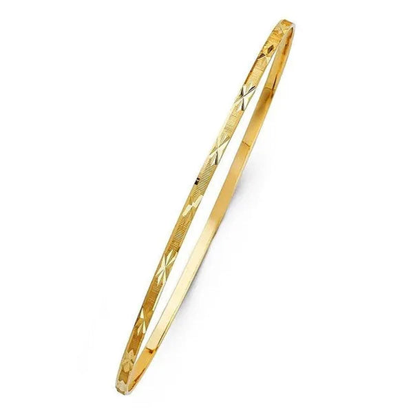 Precious Stars GL-0121 14K Yellow Gold Diamond-Cut 2 mm Solid Bangle Bracelet