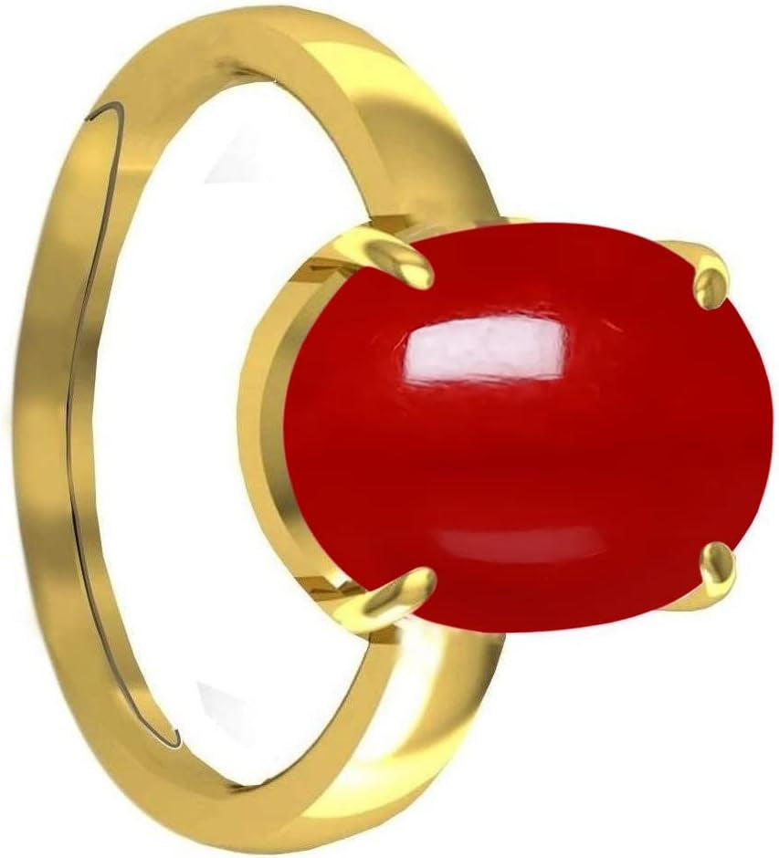 6.25 Carat Natural Red Coral Panchdhatu Ring for Men and Women