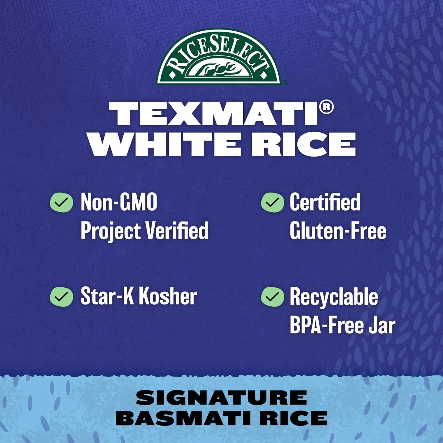 Texmati White Rice, Long-Grain Basmati Rice, Premium Gluten-Free Rice, Non-Gmo, Star-K Kosher, 32-Ounce Jar