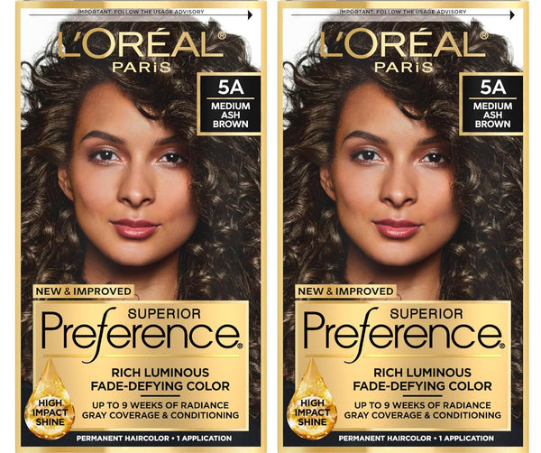 Superior Preference Luminous Fade-Defying Permanent Hair Color, Hair Dye for up to 9 Weeks of Radiance, Medium Ash Brown 5A, 1 Hair Dye Kit (Pack of 2)