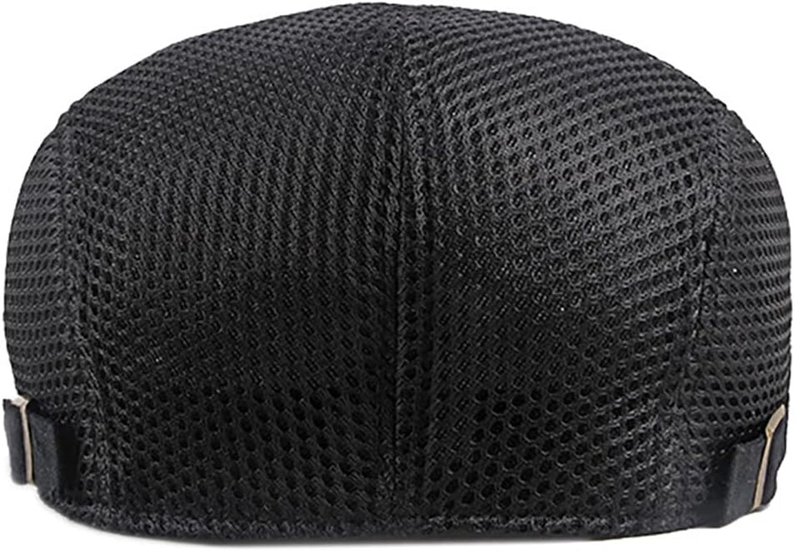 Mens Breathable Mesh Summer Hat Adjustable Newsboy Beret Ivy Cap Cabbie Flat Cap