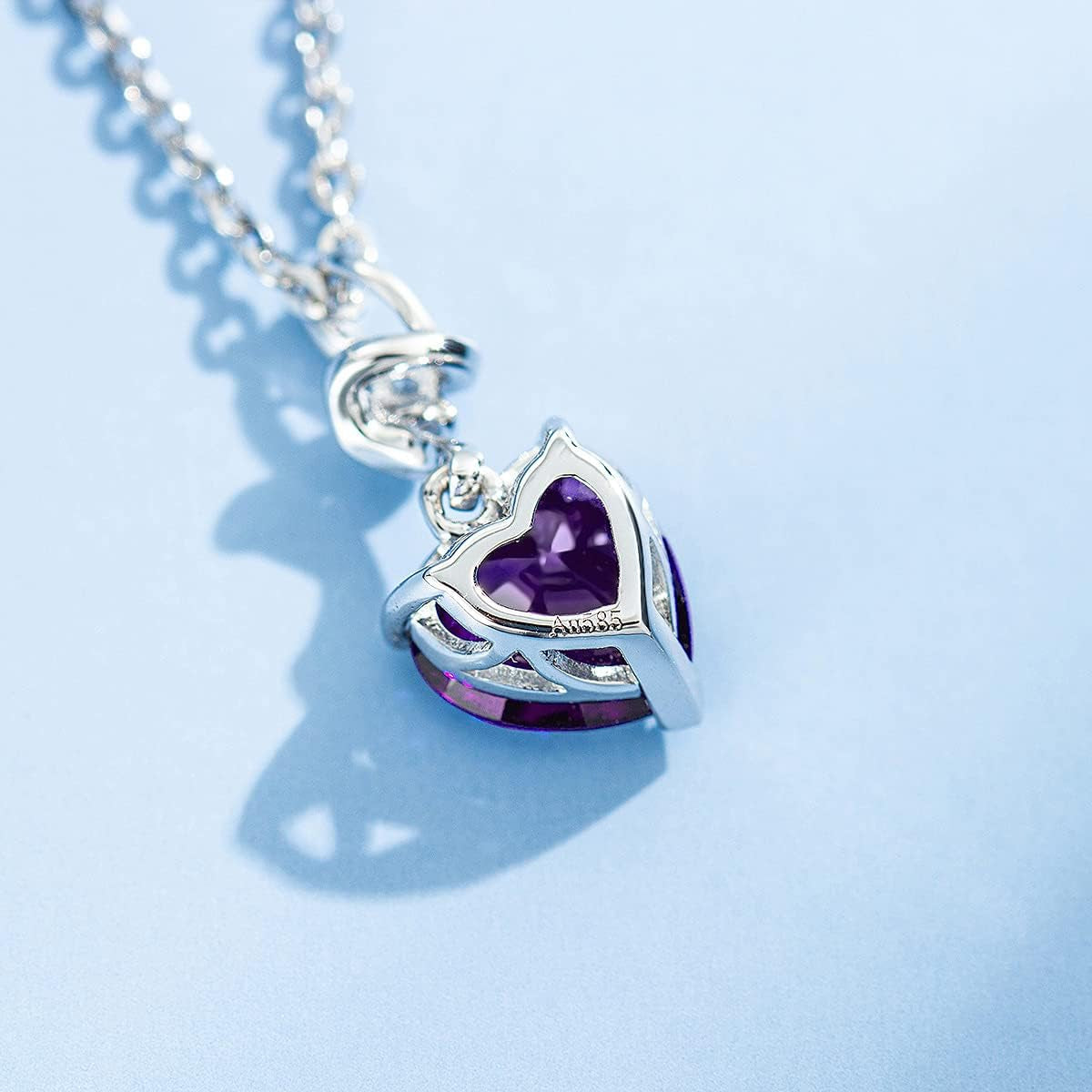 14K Solid White Gold Diamond Gemstone Pendant with Sterling Silver Chain 8Mm Heart Birthstone Necklace Fine Jewelry Anniversary Birthday Gifts for Women Mom Wife
