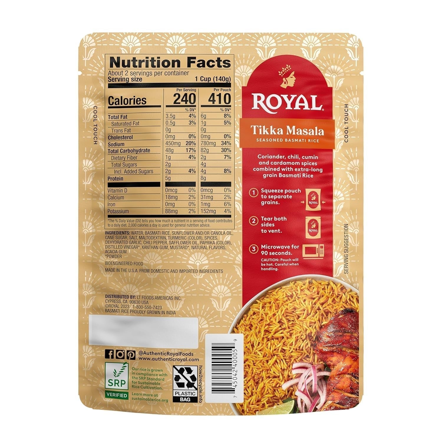 Tikka Masala Basmati Rice - Ready to Heat Basmati Rice - (4 Pack) 8.5 Oz Microwaveable Pouch