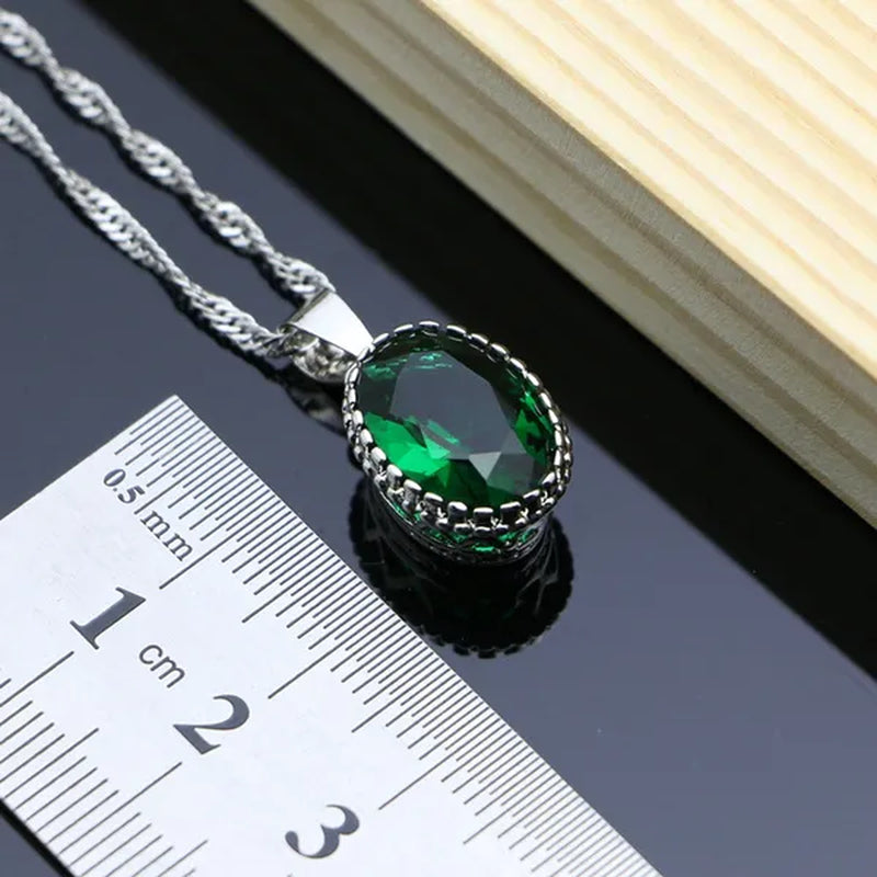 Natural 925 Sterling Silver Jewelry Green Emerald Jewelry Sets Wedding Women Earrings/Pendant/Necklace/Ring/Bracelets