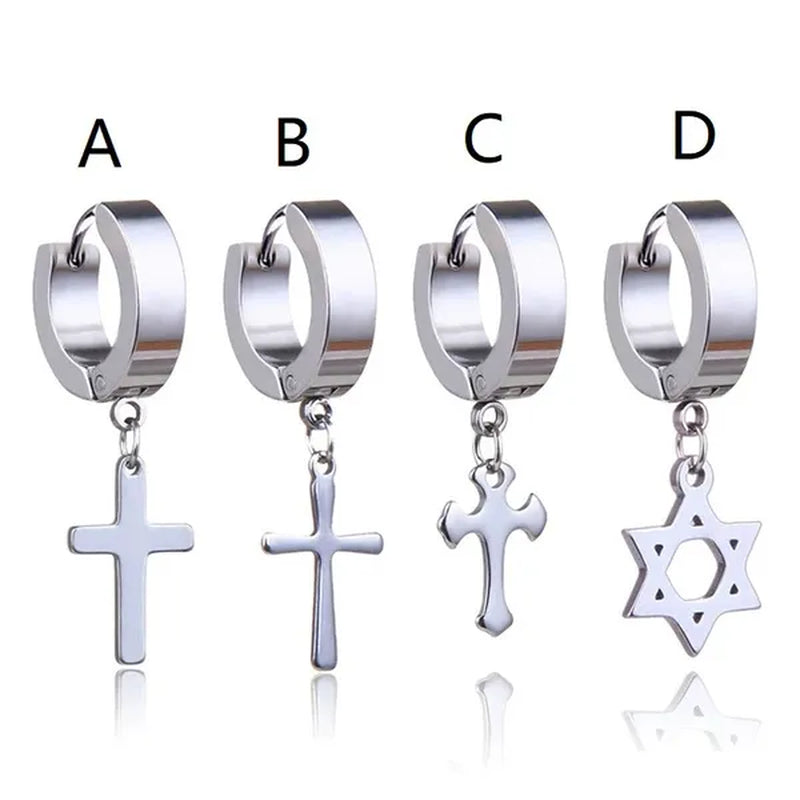 Stainless Steel Cross Ear Studs Black Sliver Earrings Ear Ring Jewelry Decoration Black Tassels Cross Unisex Hip Hop Rock Style for Women and Men 4 Styles