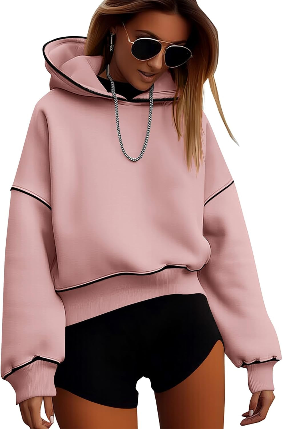 Women'S Casual Sweatshirt 2024 Fall Winter Clothes Long Sleeve Loose Fit Cropped Y2K Pullover Hoodies