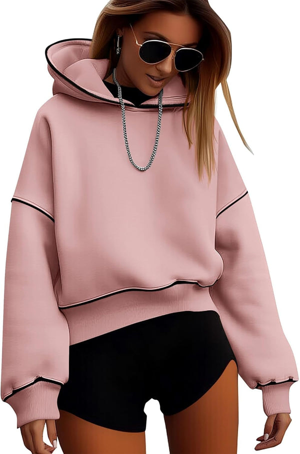 Women'S Casual Sweatshirt 2024 Fall Winter Clothes Long Sleeve Loose Fit Cropped Y2K Pullover Hoodies