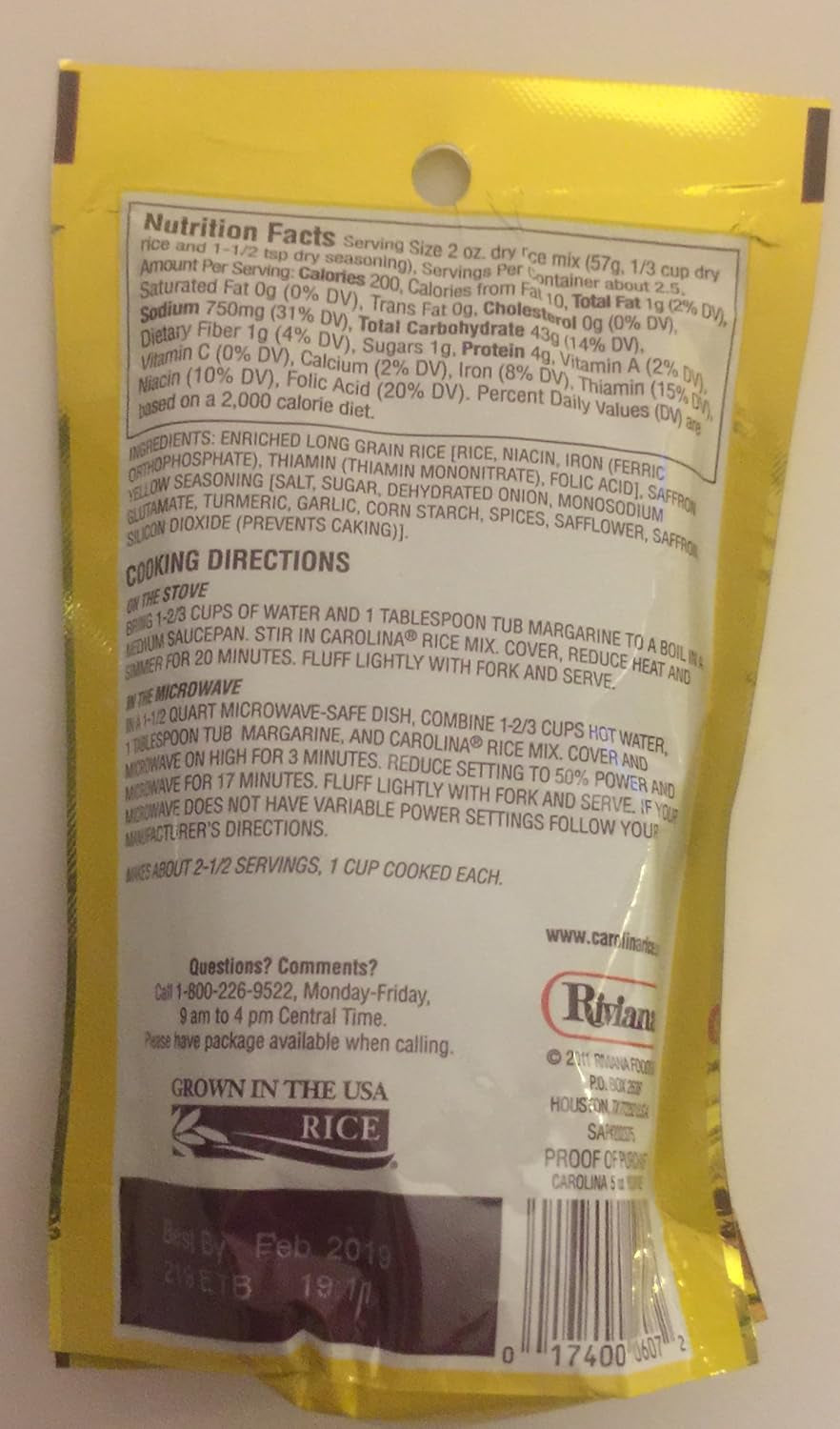 Carolina Yellow Rice Mix with Seasoning - 5 Ounce Pouches (Pack of 6)
