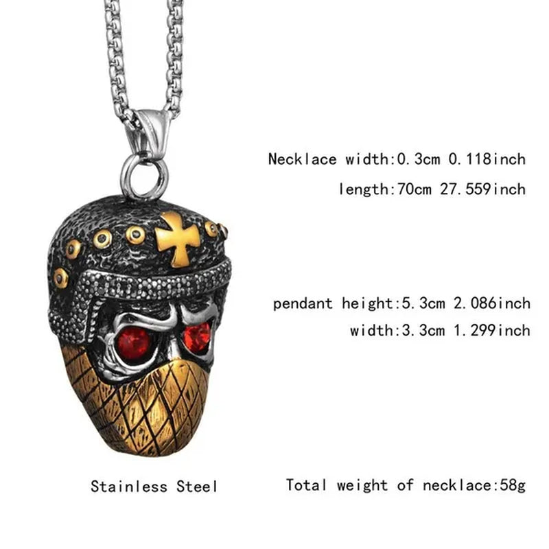 Retro Punk Gothic Necklace Ruby Ninja Mask Pendant Gold Plated Titanium Steel Jewelry