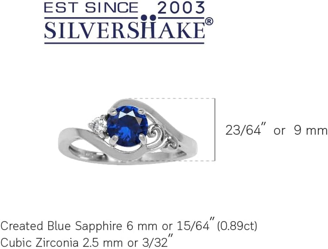 Created Sapphire Blue and White Cubic Zirconia Gold Plated 925 Sterling Silver Engagement Ring Size 6