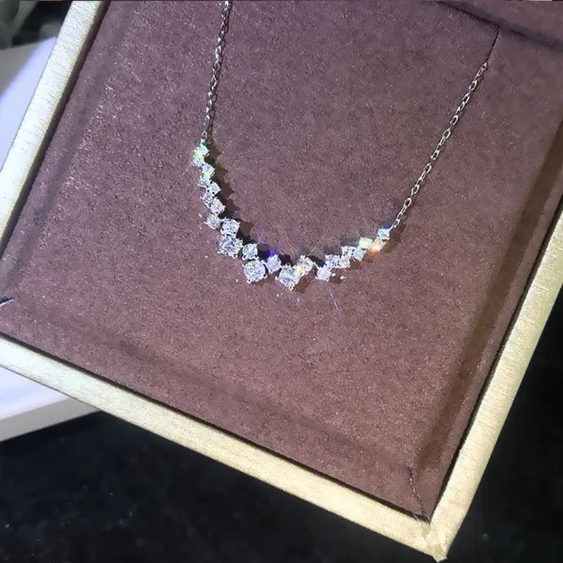 Trendy Elegant Silver Plated 3ct 3.5mm-4mm H-I Color Moissanite Diamond Pendant Choker Necklace for Women Engagement Wedding Bridal Necklace Jewelry