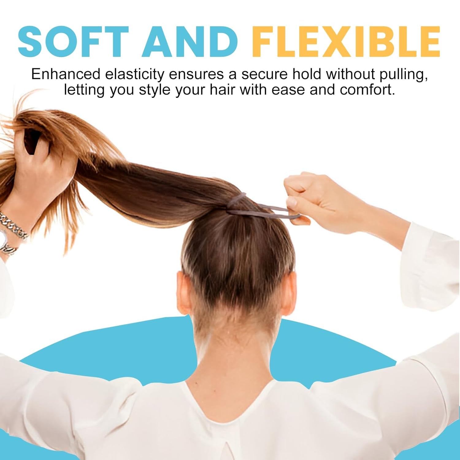 Large Fabric Hair Ties Soft & Gentle Bands Ponytail Holder for Thick Heavy Curly Hair, No Slip No Damage Seamless Scrunchies Headbands 100 Pcs (Caramel)