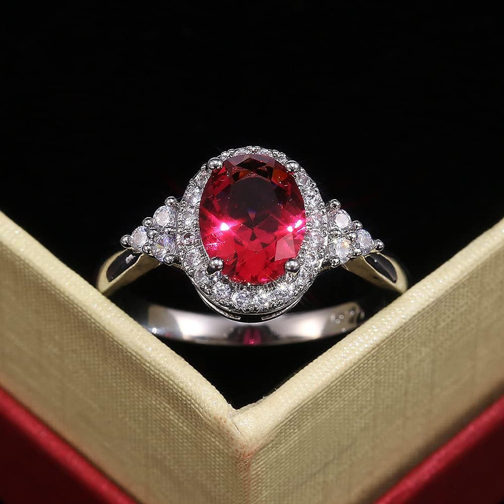 S925 Sterling Silver Classic Crystal Gem Engagement Ring with Sparkling CZ Diamond Ring Temperament Female Ruby Ring Luxury Jewelry Birthday Gift