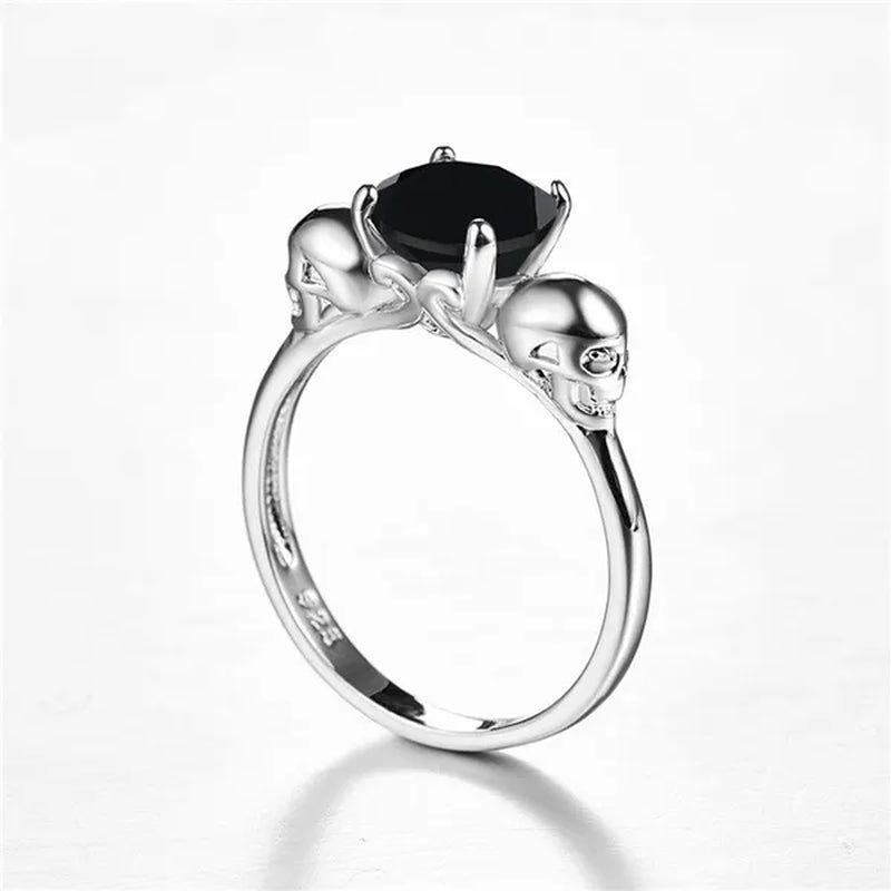 Women Men Rainbow Topaz & Black Spinel Gemstone 925 Sterling Silver Wedding Engagement Band Cocktail Skull Ring Size 6 7 8 9