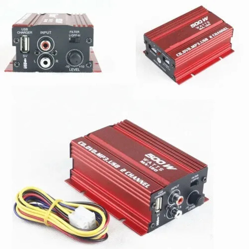 Mini Hi-Fi 500W 2 Channel Stereo Audio Amplifier Amp Subwoofer for Car Motorcycle 20Hz ~ 20 Khz