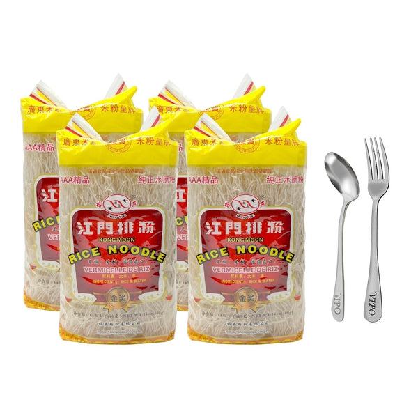 Kong Moon Mei Fun Rice Stick Noodles Rice Vermicelli Net WT: 14Oz Pack Comes with Free Vipo Brand Fork and Spoon (4-Pack)