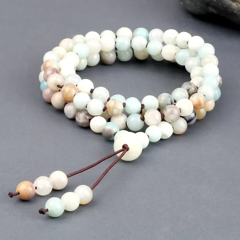 High Quality Men Bracelets 108 Mala Amazonite Beads Natural Stone Elastic Knot Bracelet&Necklace for Women Charms Yoga Jewelry