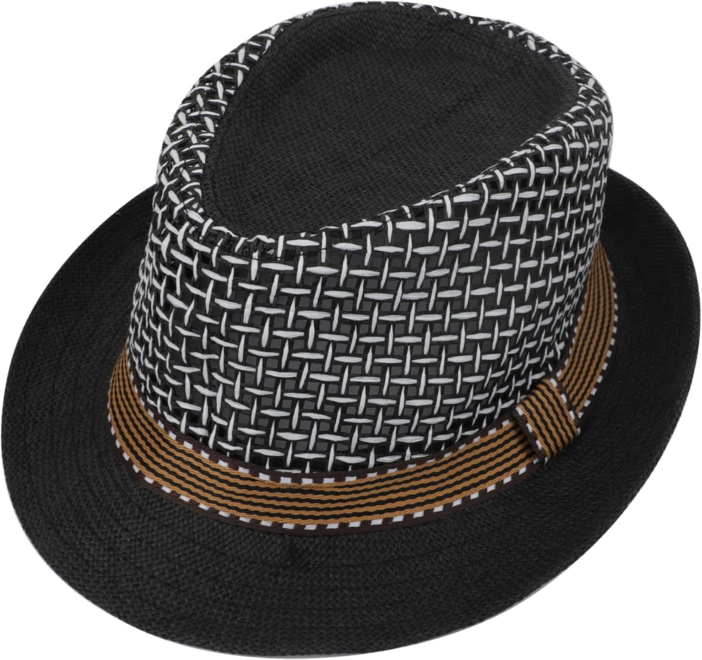 Mens 1920S Panama Fedora Hat Women Summer Mesh Straw Sun Hat Short Brim Cuban Trilby Derby Jazz Cap Packable Beach Dad Hat