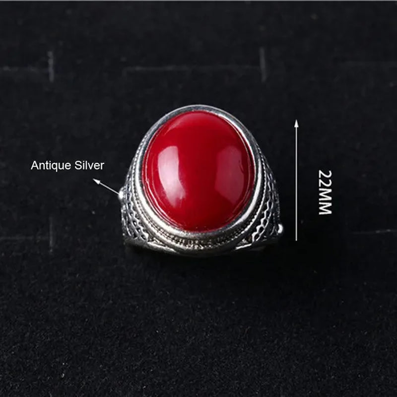 Gemstoneking 925 Sterling Silver Mens Wedding Bad Red Simulated Onyx Men'S Luxury Gothic Vintage Biker Ring