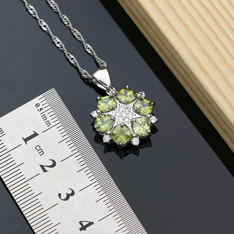 925 Sterling Silver Decoration Bridal Jewelry Olive Green Topaz Jewelry Sets for Women Fashion Earrings Turkish Jewelry