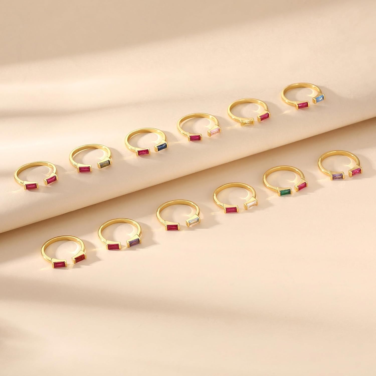 Birthstone Rings for Women Dainty Emerald Blue Ring Birthday Gifts for Mom Her Gemstones CZ Ring for Teens Gold Rings That Don'T Tarnish Adjustable Ring Jewelry Gifts