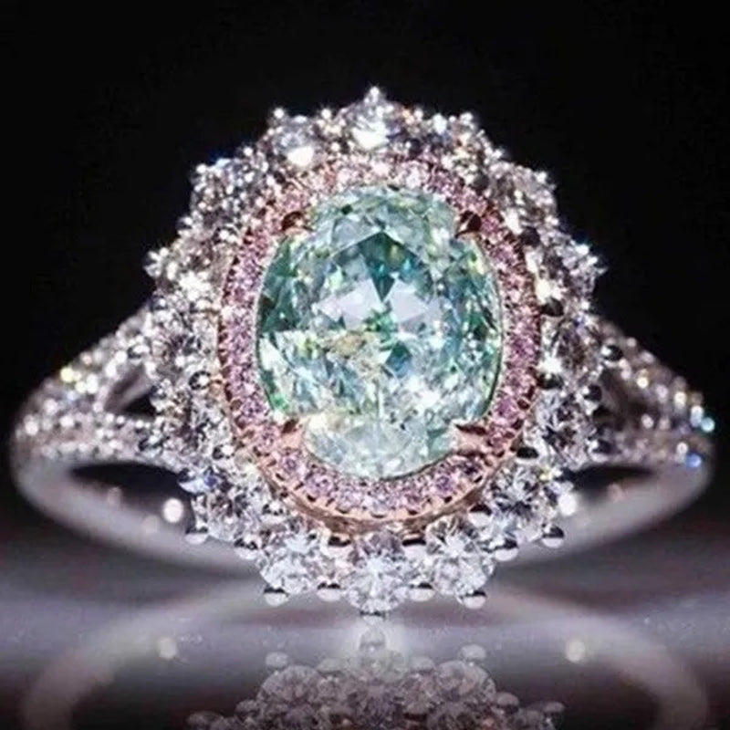 Exquisite Green Cubic Zirconia Ring Female Set with Green Zircon Jewelry
