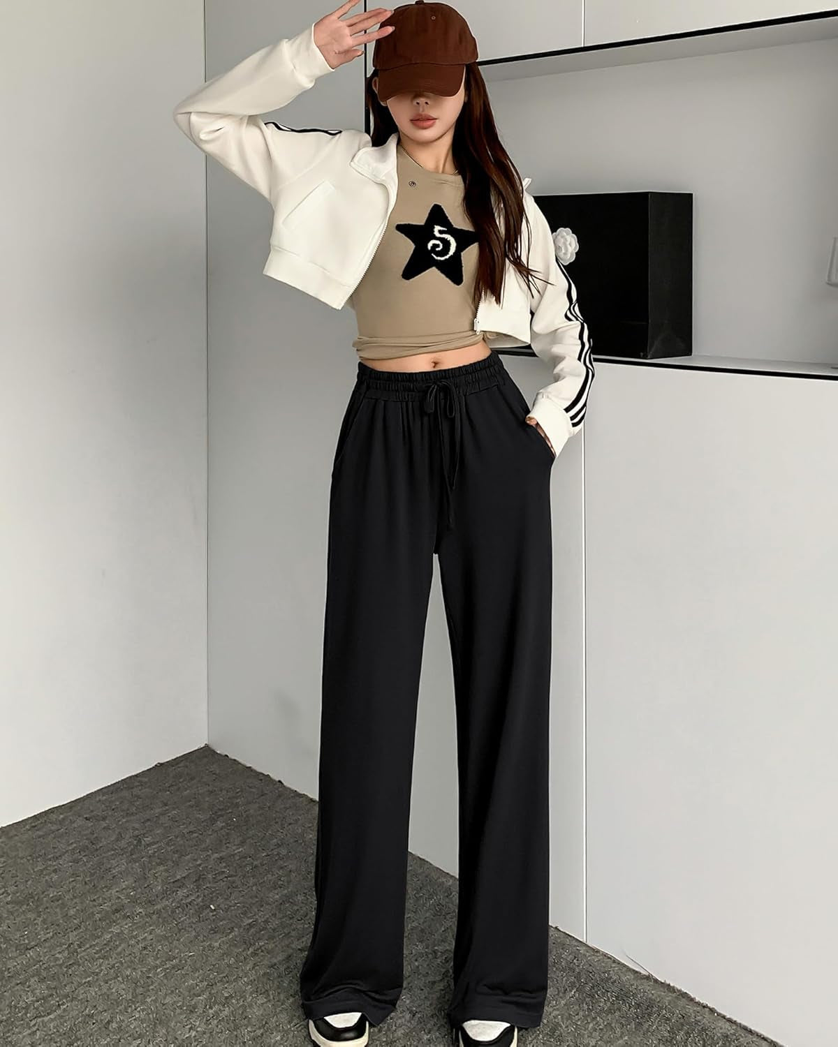 Womens Wide Leg Pants Loose Sweatpants High Waist Stretchy Comfy Athletic Casual Lounge Pants with Pockets