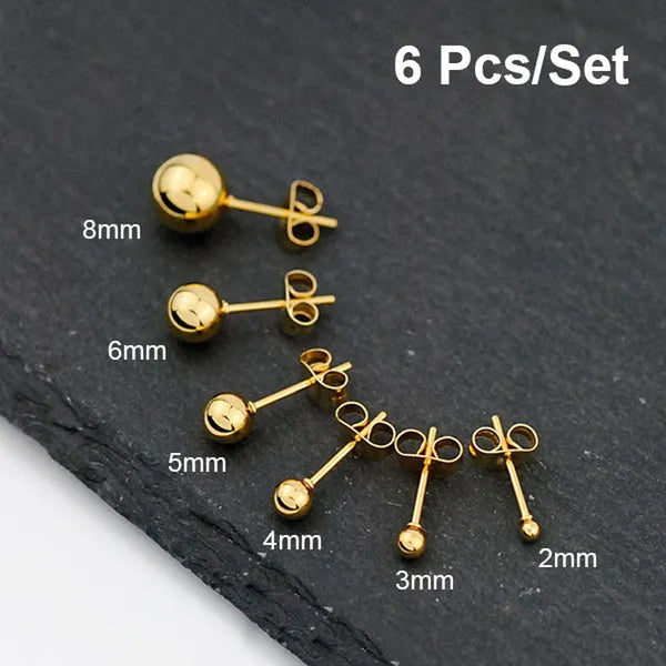 2/3/4/5/6/8Mm Stainless Steel round Pearl Stud Earrings Earrings for Women'S Fashion Party Wedding Jewelry
