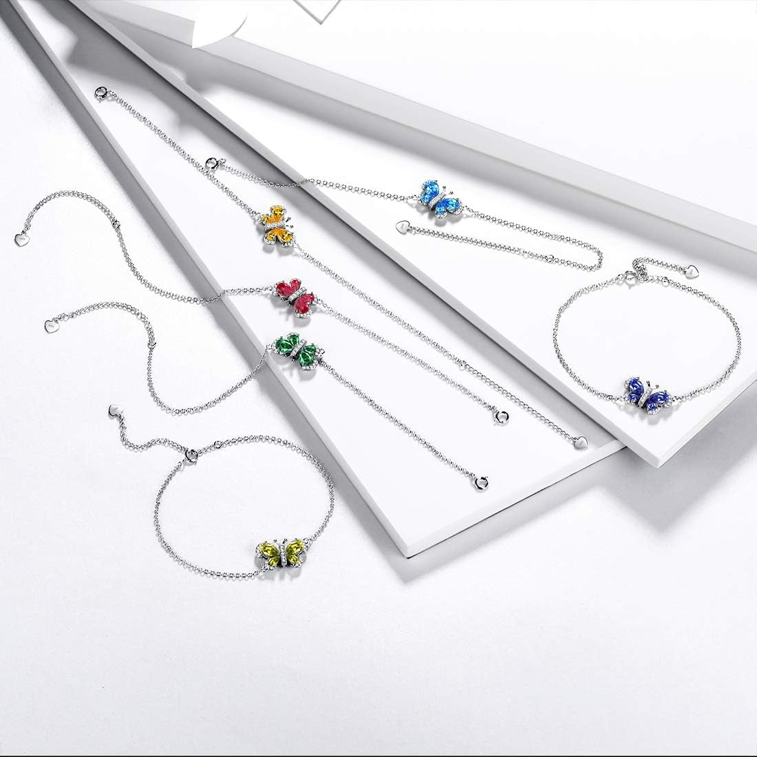 925 Sterling Silver Women 12 Birthstone Butterfly Jewelry Animal Crystal Minimalist Necklace/Earring/Ring/Bracelet Jewellery