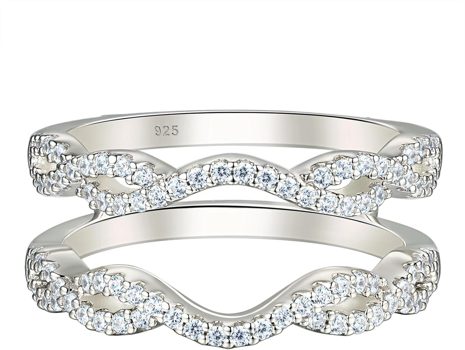 Women 925 Sterling Silver Twisting Infinity Guard Enhancer for Engagement Rings Wedding Band CZ