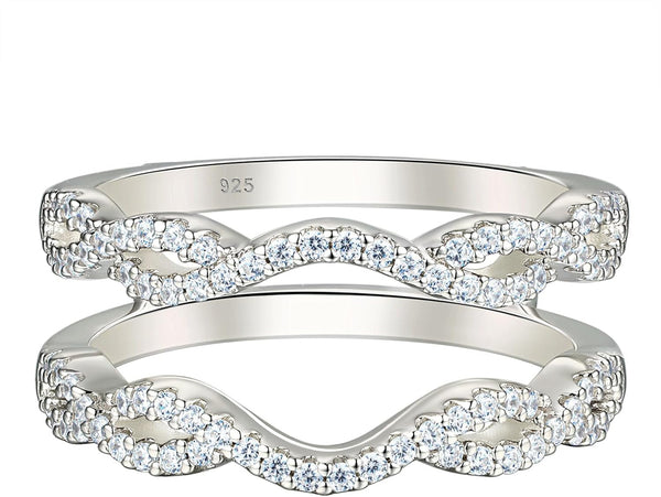 Women 925 Sterling Silver Twisting Infinity Guard Enhancer for Engagement Rings Wedding Band CZ