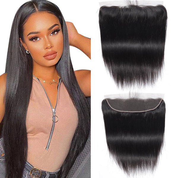 Straight HD Lace Frontal 13X4 Human Hair 18 Inch Free Part Hand Tied 150% Density Ear to Ear Pre Plucked with Baby Hair Natural Color