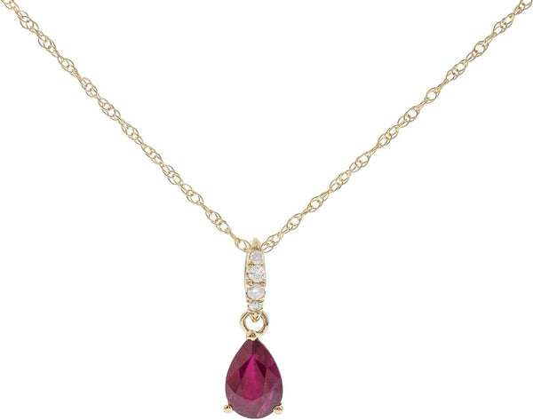 Women'S 10K Yellow Gold Mozambique Genuine Ruby Pendant with Diamonds (Pear-Cut) Shaped Ruby (QA0269P-BY)