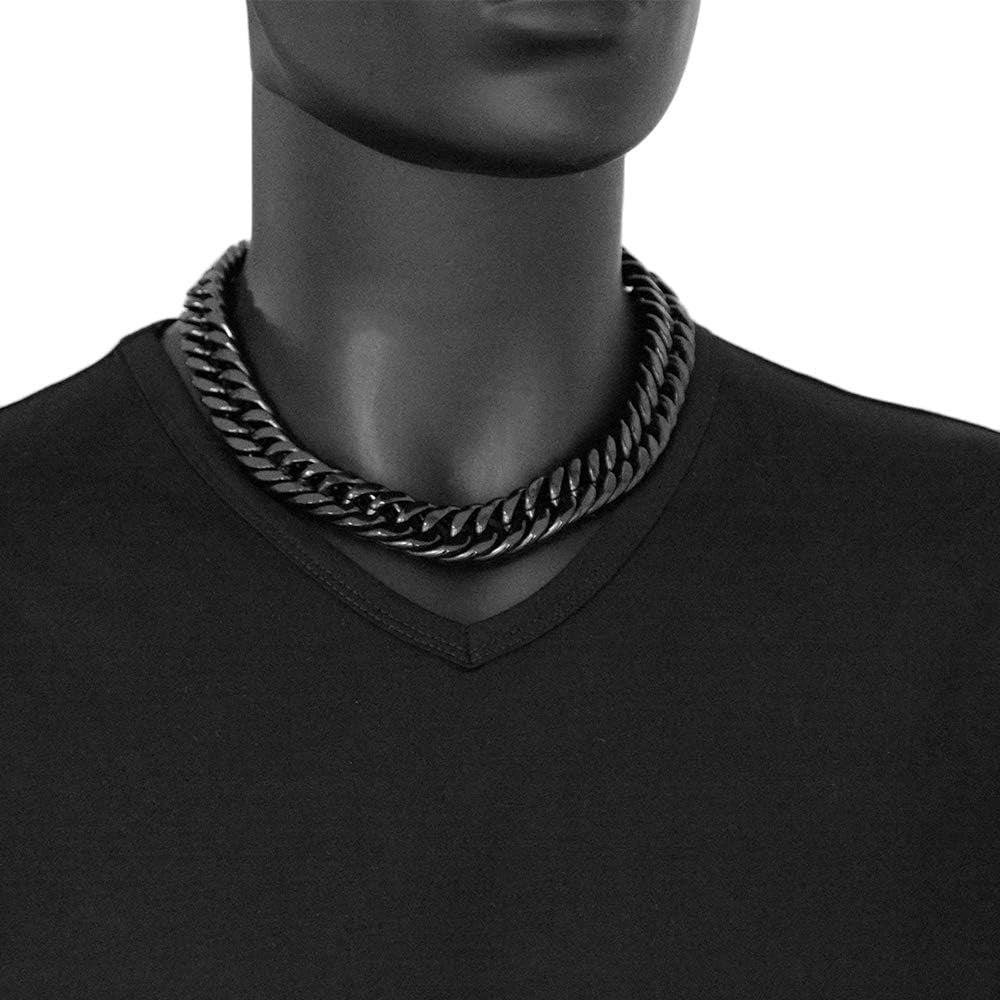 Chunky Mens Black Necklace Stainless Steel Curb Cuban Link Miami Chain Heavy Black Mens Choker