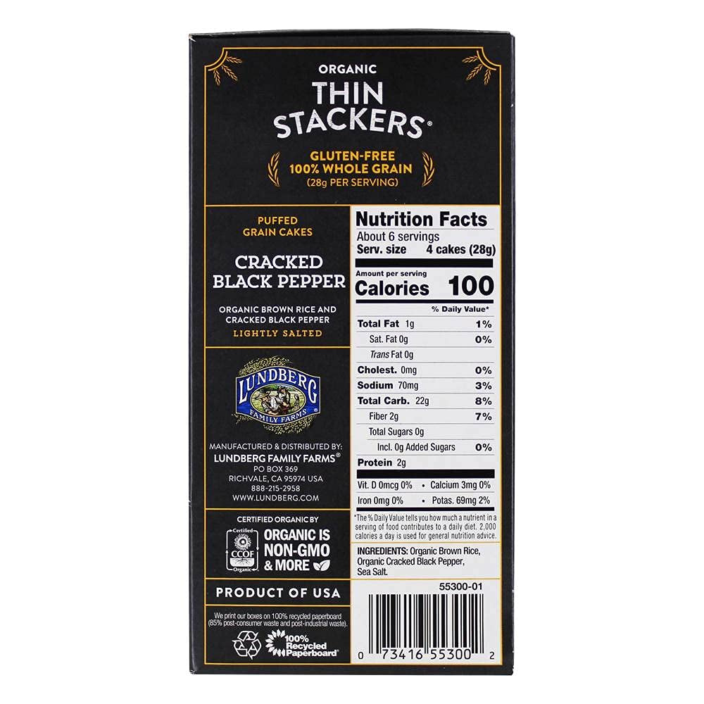 Organic Thin Stackers, Five Grain, 6Oz, Gluten-Free, Vegan, Kosher, USDA Certified Organic, Non-Gmo Verified, Whole Grain Brown Rice
