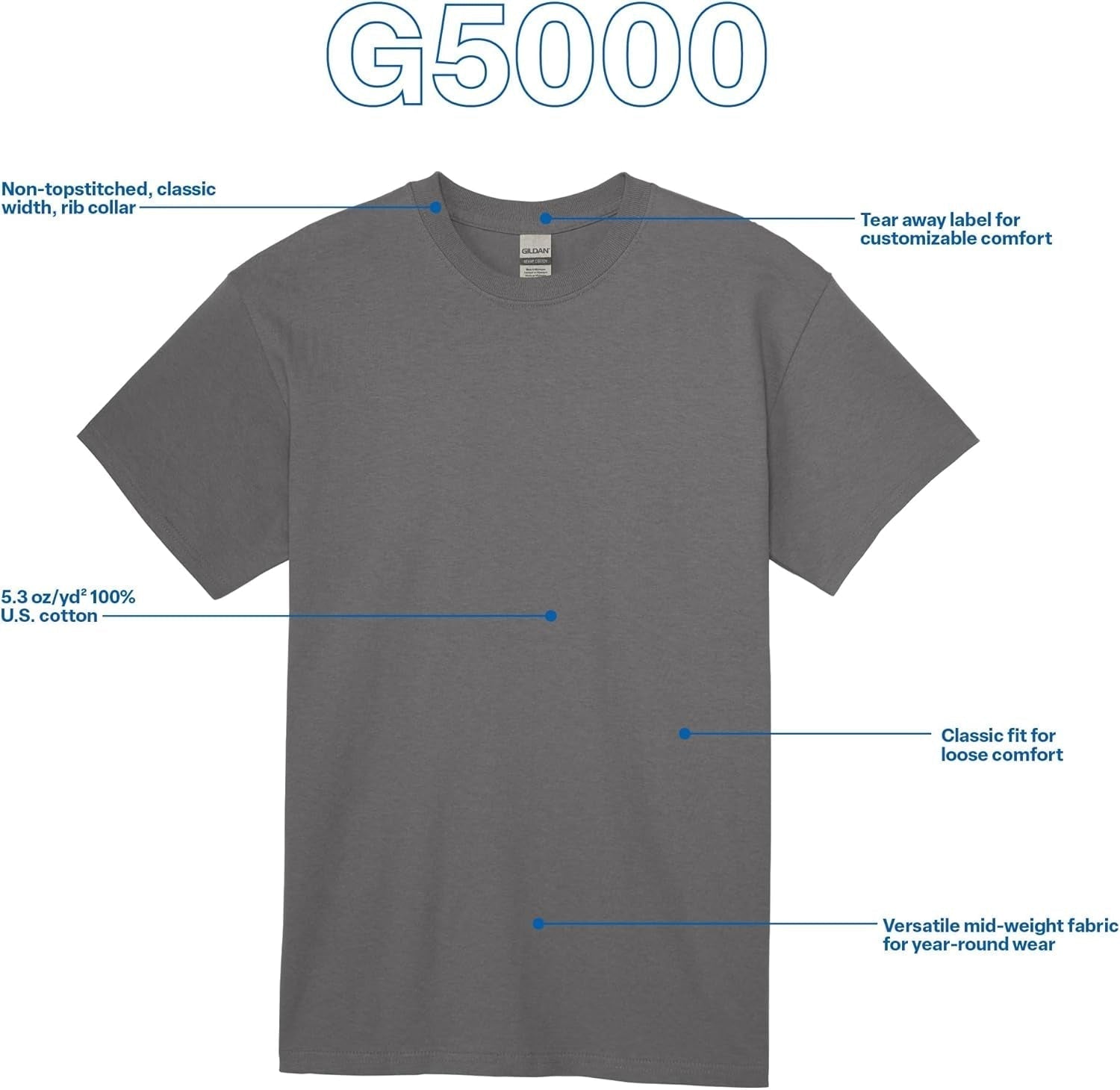 Unisex Adult Heavy Cotton T-Shirt, Style G5000, Multipack