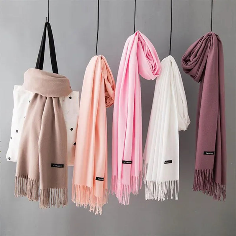 Women Cashmere Wool Scarf Wraps Warm Blanket Scarves Women Solid Color Cashmere Scarves with Tassel Poncho Cashmere Scarfs