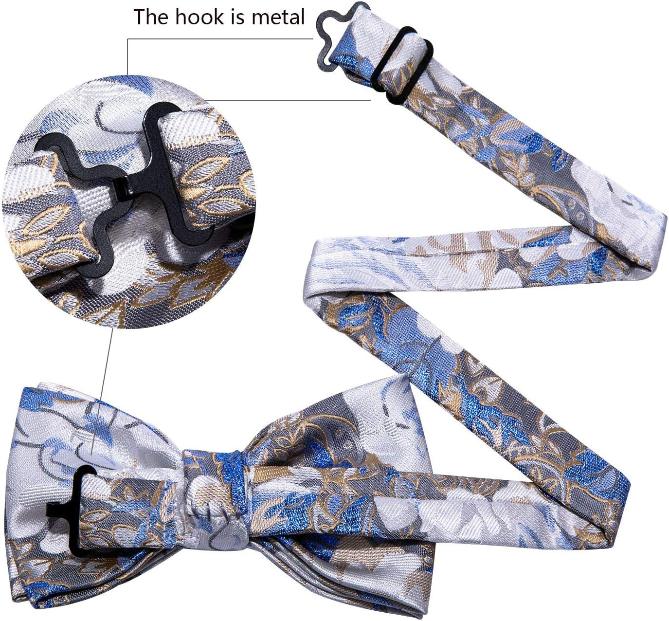Paisley Striped Bow Tie for Men Silk Pre-Tied Bowtie Pocket Square Cufflinks Set Formal Wedding Party Prom