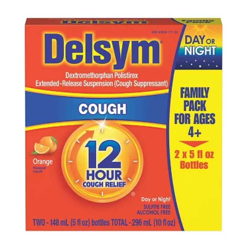 Delsym 12-Hr. Cough Relief Liquid, Orange 2 Pk., 5 Fl. Oz./Pk.