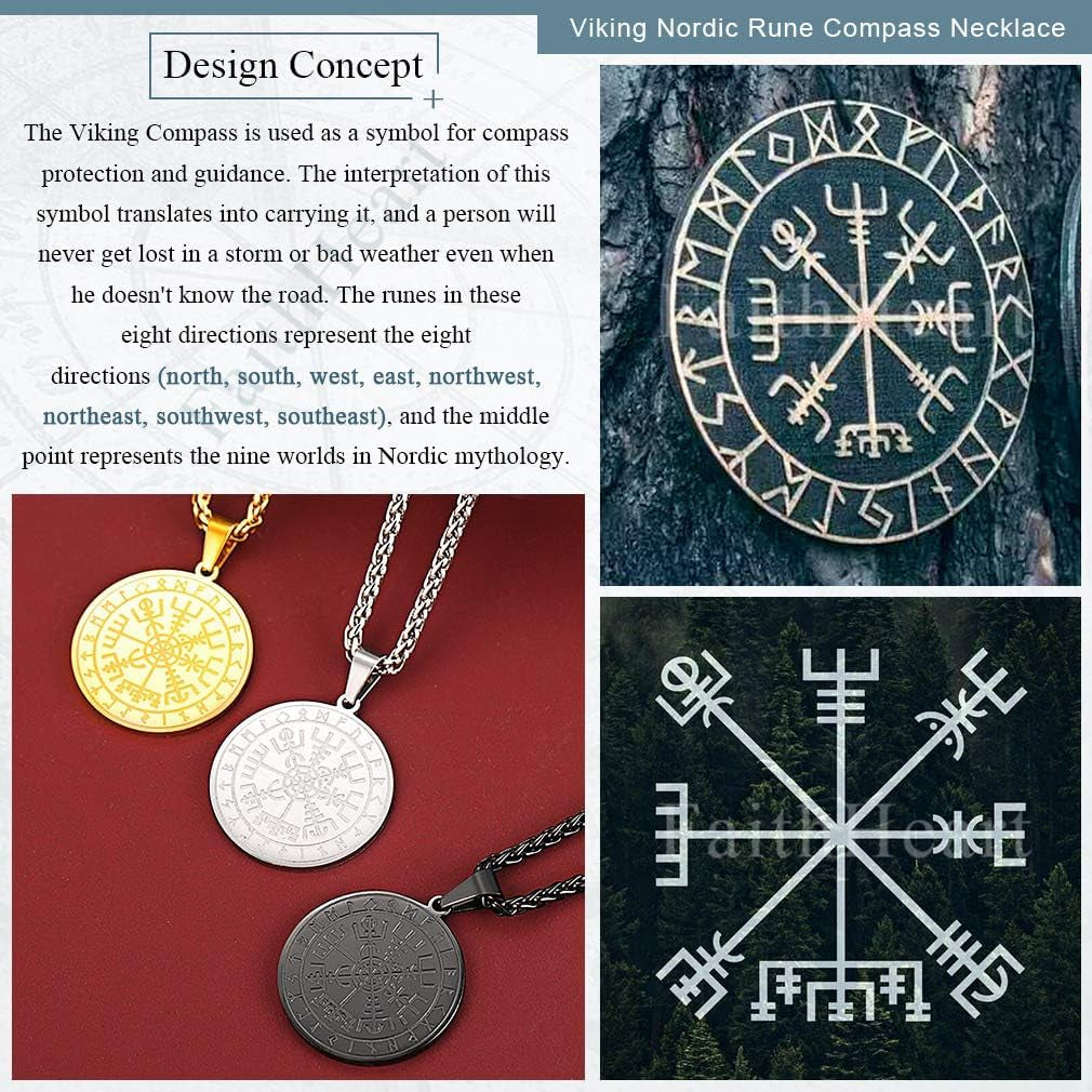 Viking Medal Necklace for Men Sturdy Stainless Steel Pendant Necklaces Retro Norse Mythology Jewelry with Gift Box