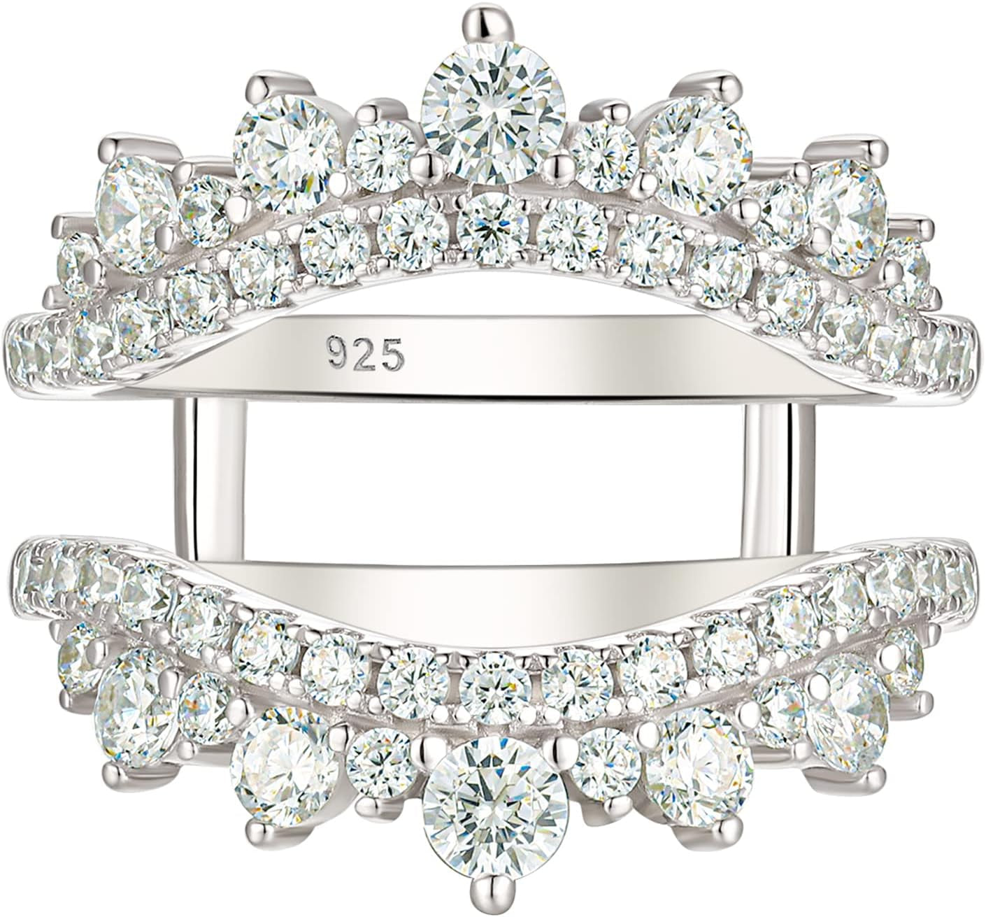 Curved Wedding Ring for Women Ring Enhancers Guard for Engagement Rings 925 Sterling Silver CZ