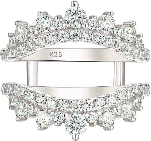 Curved Wedding Ring for Women Ring Enhancers Guard for Engagement Rings 925 Sterling Silver CZ