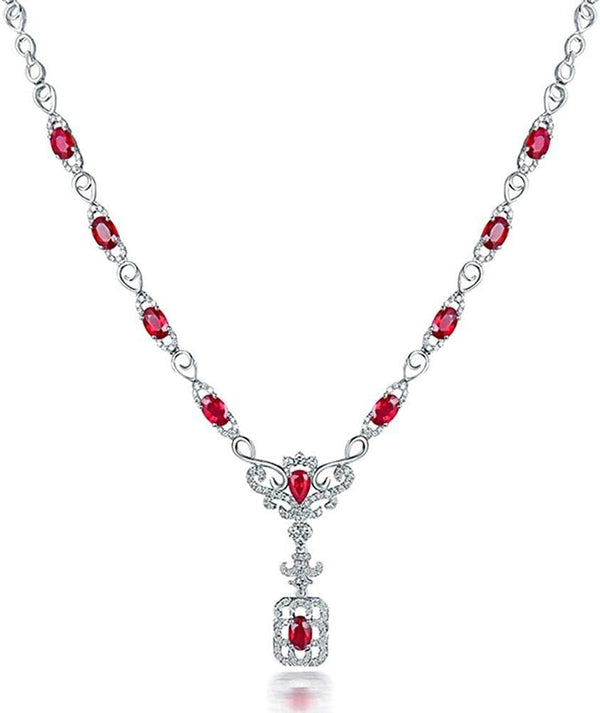 14K/18K Rose White Gold Red Ruby Diamonds Necklace Pendants Engagement Wedding for Women