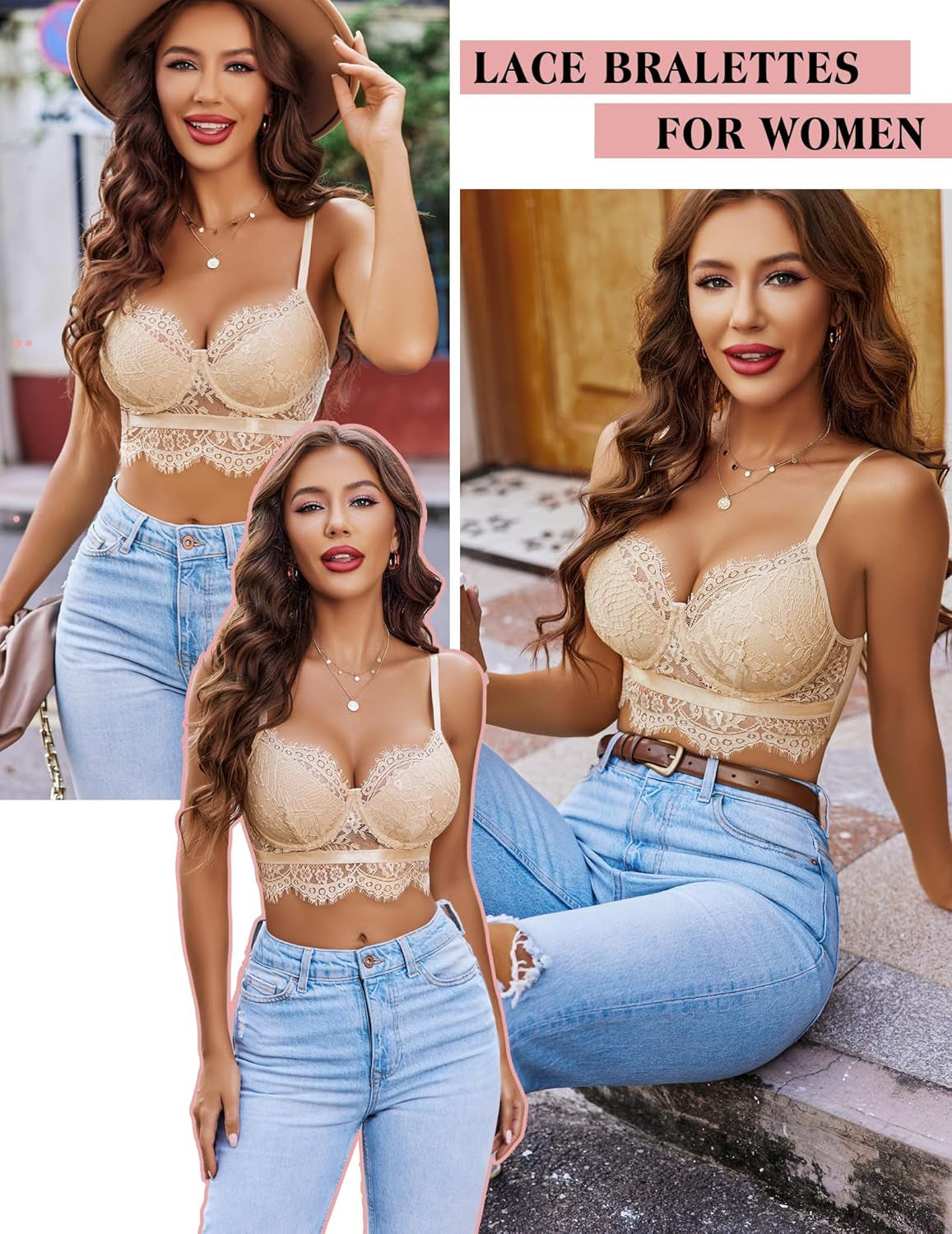 Lace Bralettes for Women Y2K Strap Bustier Cami Top V Neck Camisole Lingerie