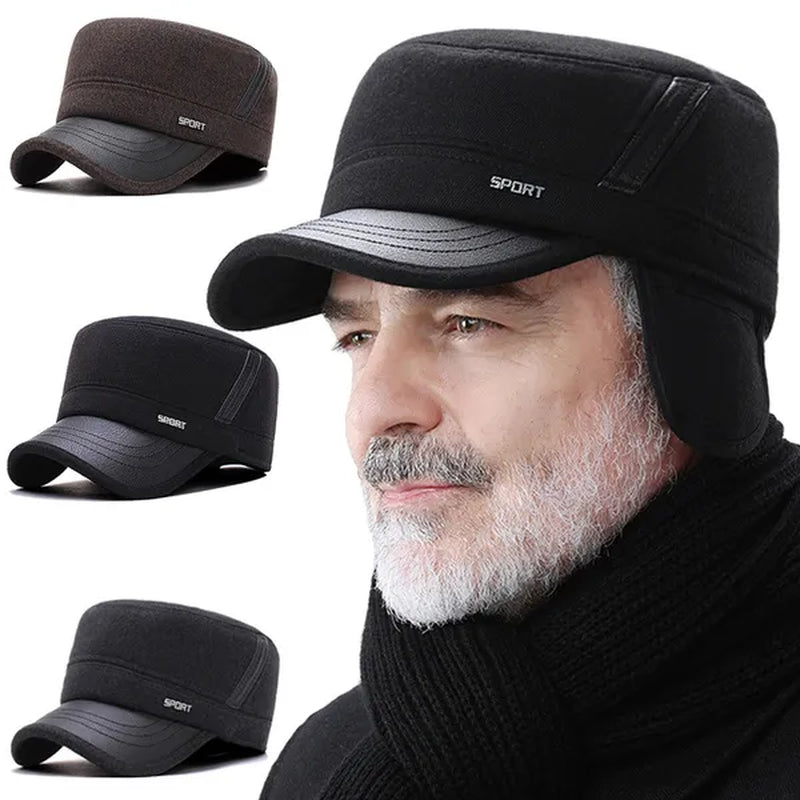 Warm Winter Cap Sport Golf Military Flat Hat For Men Snapback Casquette Bones Dad Cap Gorras Earflaps Thicken Male Baseball Father Gift