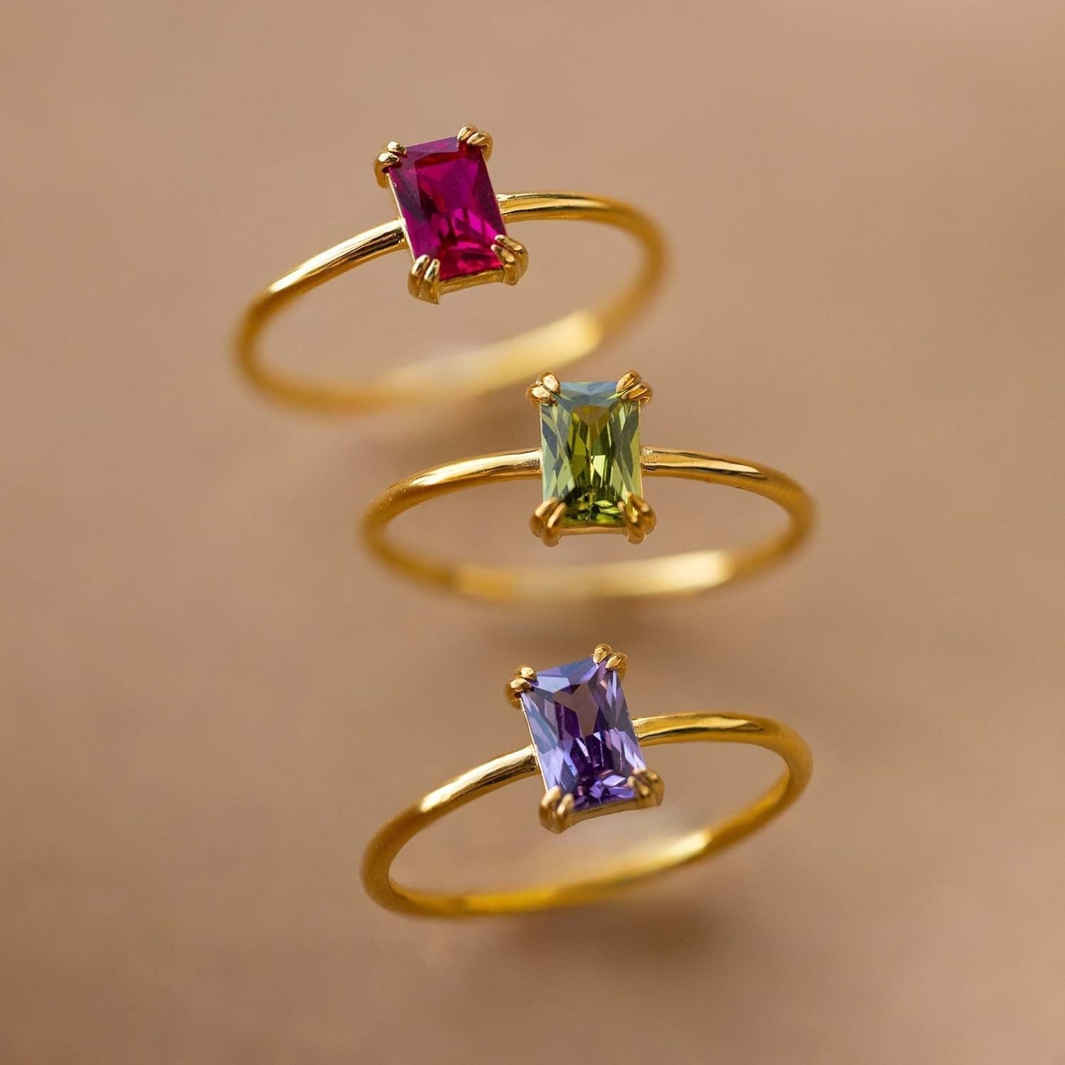 Gold Birthstone Rings for Women Non Tarnish 14K Gold Plated Birthstone Ring Gold Emerald Rings for Birthday Gifts Trendy Stuff Dainty Birthstone Rings Personalized Jewelry Gifts