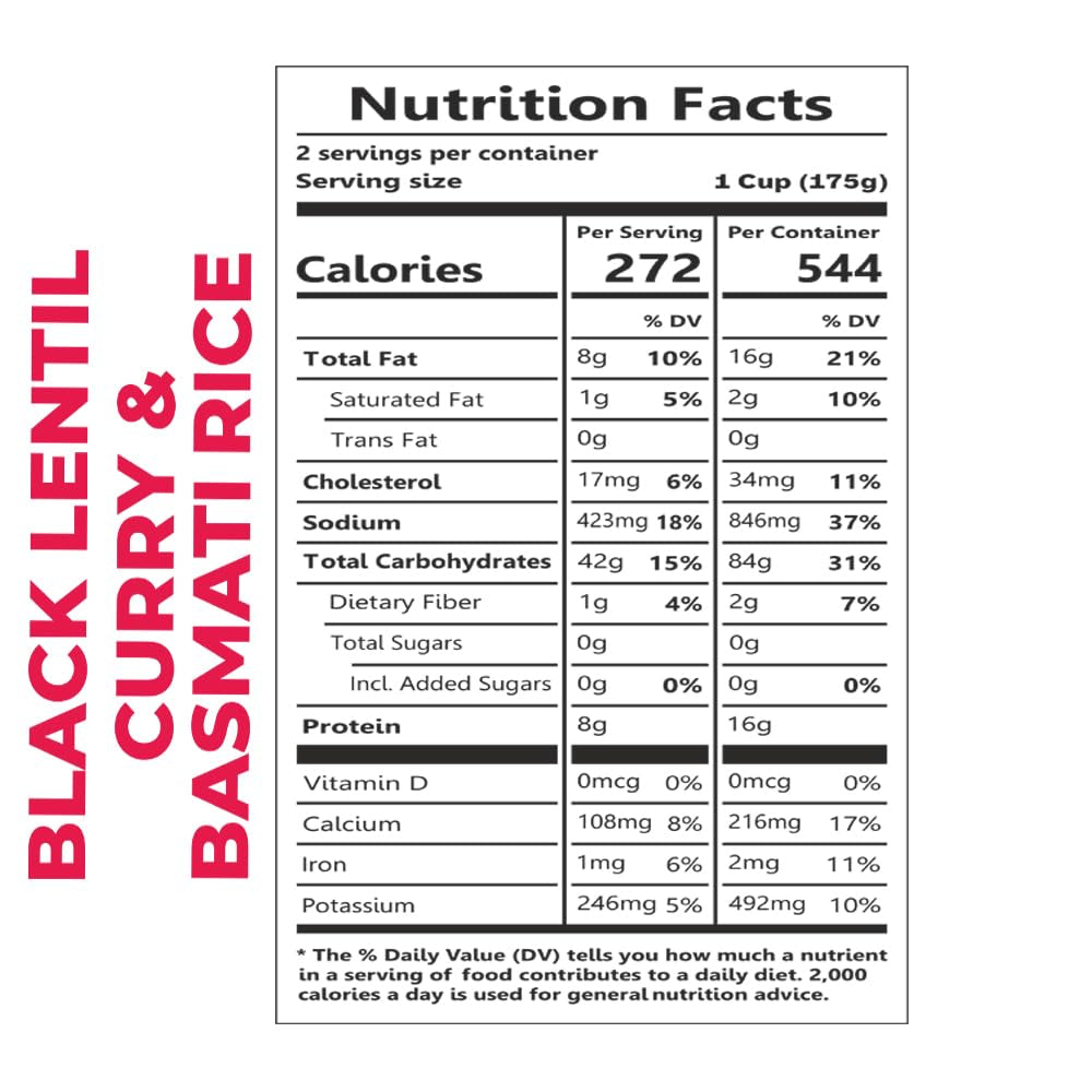 Indian Cuisine Ready to Eat Meals Pack of 6, 12.3Oz- Basmati Rice with Black Lentil Curry - Microwavable No Preservatives, Heat and Eat Meal Box Ready in 90 Seconds