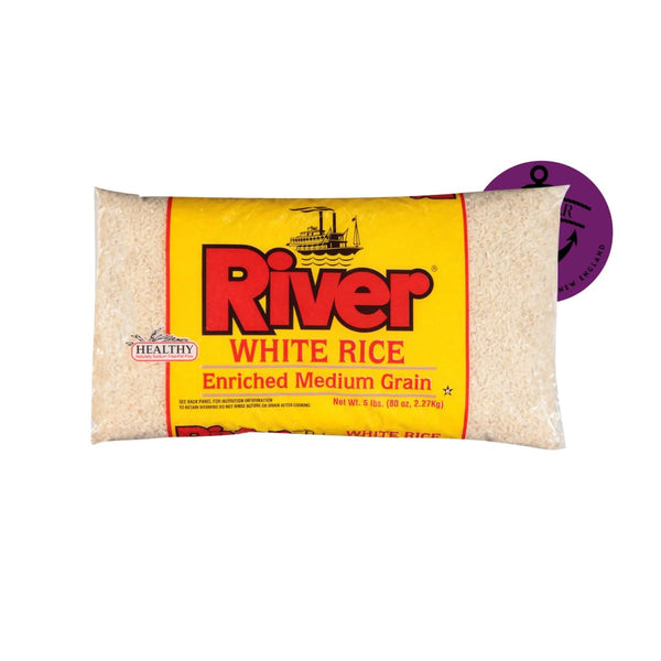 RIVER White Rice - Enriched Medium Grain 5 Pound Bag (80 OZ) 2.27 Kg | Used in ARROZ DOÇE (Portuguese SWEET RICE - RICE PUDDING) with  Magnet