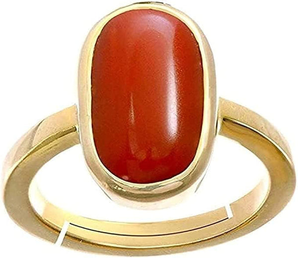 KEVAT GEMS Red Coral Panchdhatu Adjustable Rashi Ratan Astrological Purpose Ring, Modern Style, Unisex, Christmas, Birthday